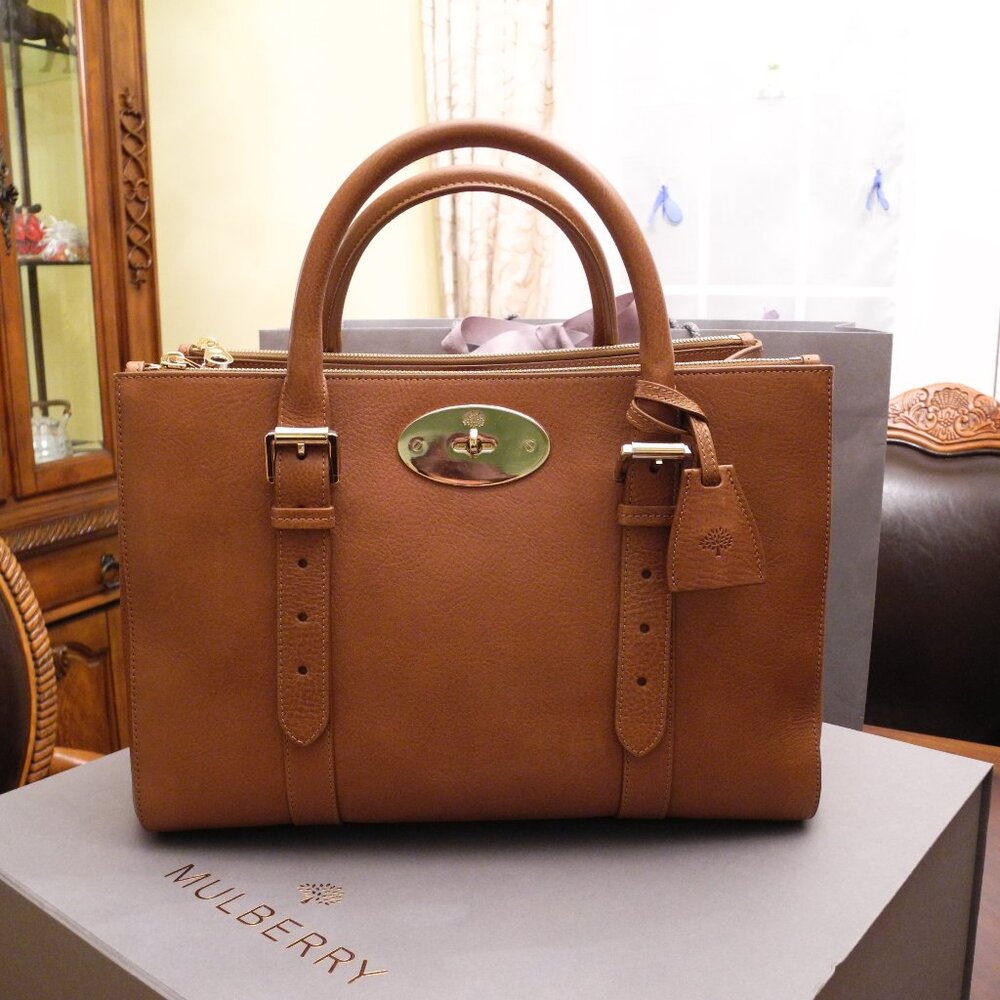 Mulberry Bayswater Double Zip Tote Oak Natural Leather Large Size